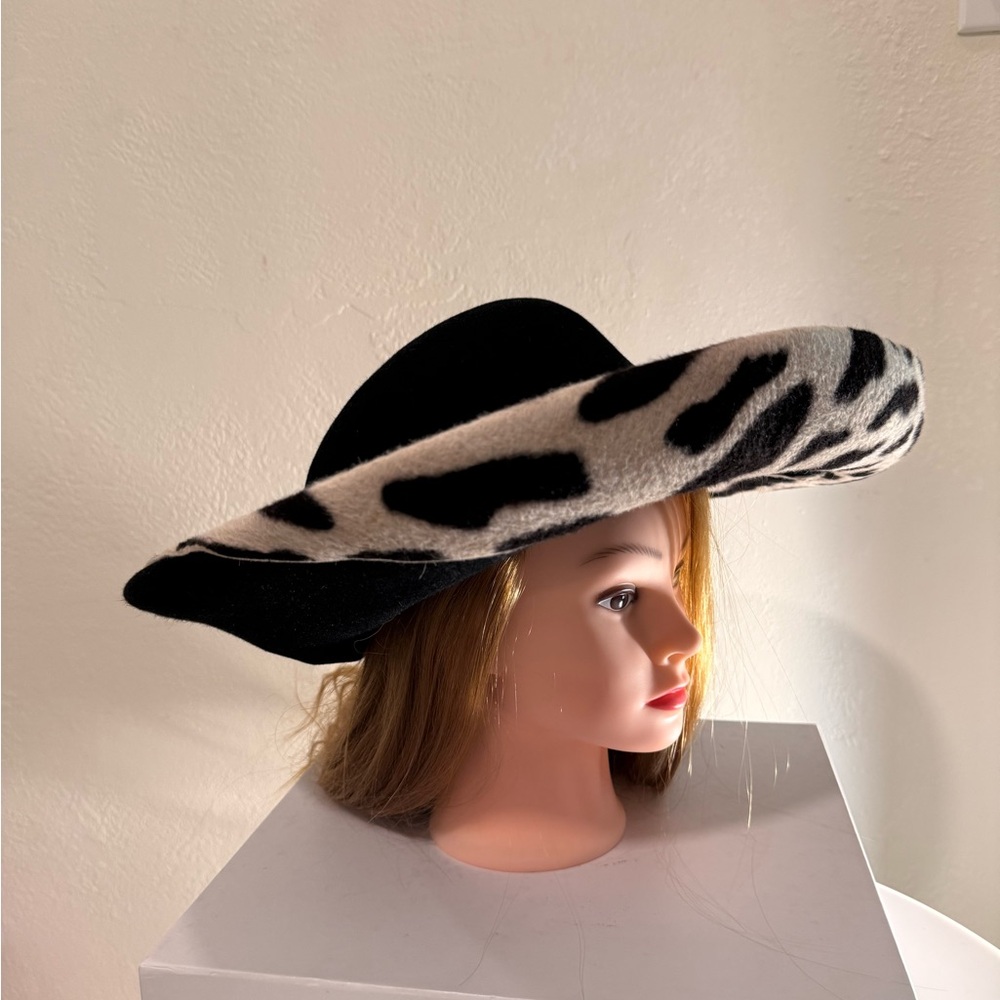 Luxury Designer Leopard Vintage MARZI FIRENZE Wide BrimHat,Italian 100% LAPIN - Picture 5 of 8